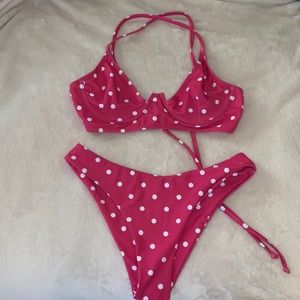 Pink polka dot bikini swimsuit